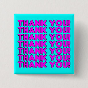 Thanks to Her : Cute Girly Pink Cyan Thank You 15 Cm Square Badge