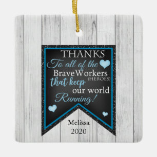 Thanks To Our Brave Workers/ Heroes  Personalised Ceramic Ornament