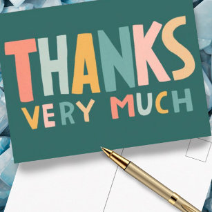 THANKS VERY MUCH Colourful Pastel Handlettered Cut Postcard