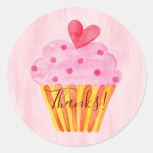 Thanks! watercolor cupcake pink thank you classic round sticker