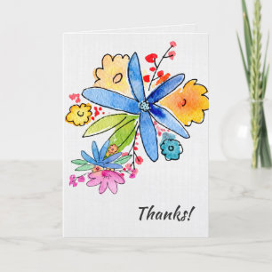 Thanks-watercolor flower bouquet thank you card