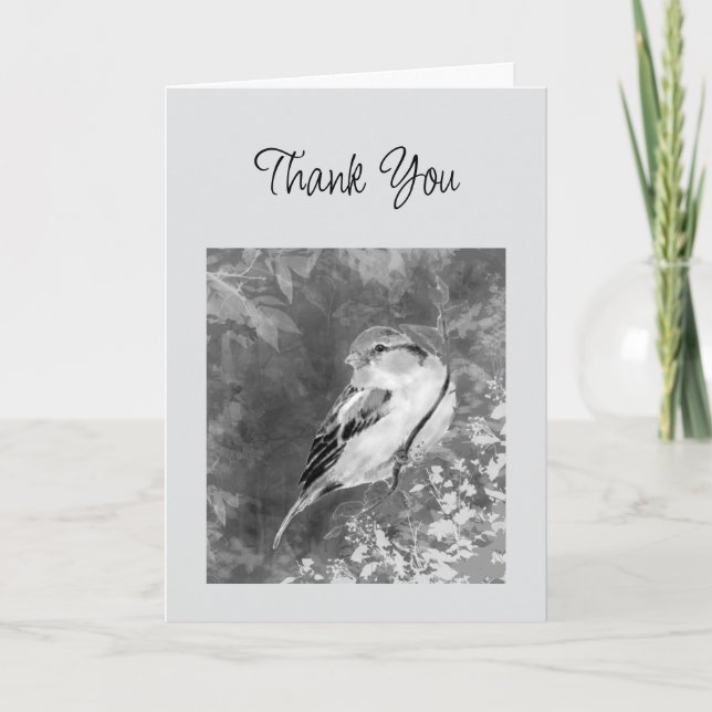 Thanks Watercolor Sparrow Bird in Forest Card (Front)