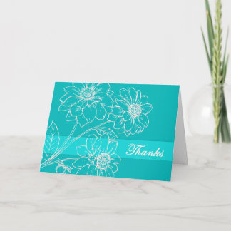 Thanks White Flowers Aqua Thank You Card