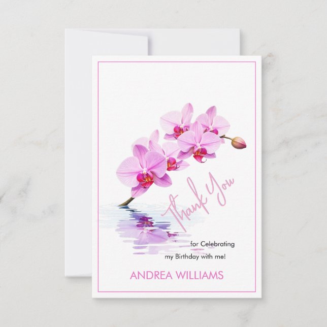 Thanks, Wild Orchid Flower Blossoms 50th Birthday Thank You Card (Front)