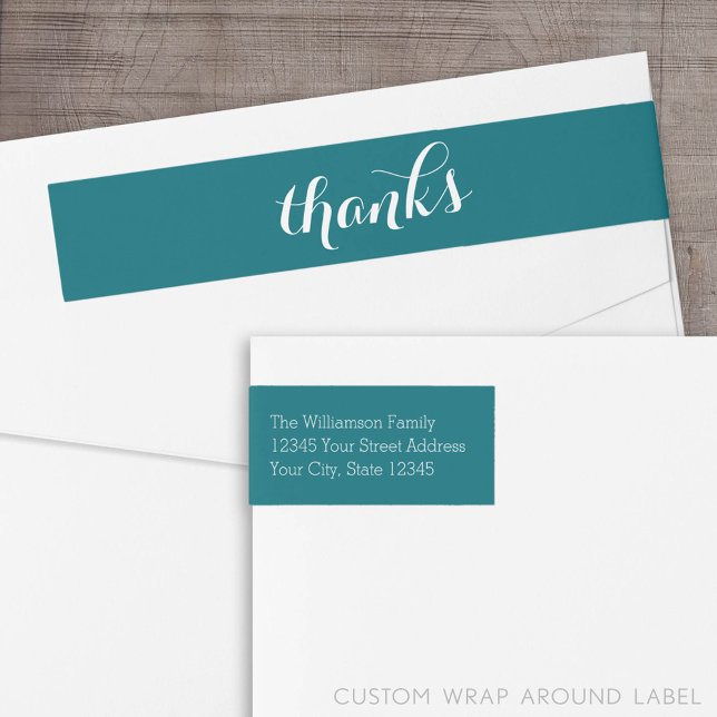 Thanks with Custom Family Blue Wrap Around Label (Custom Thank You Label)