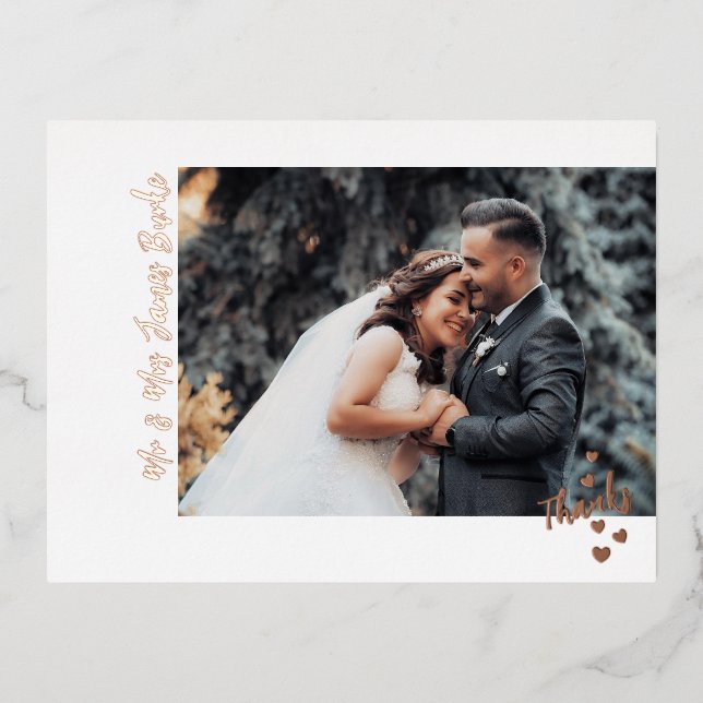 Thanks with Hearts Wedding Photo Foil Postcard  (Front)