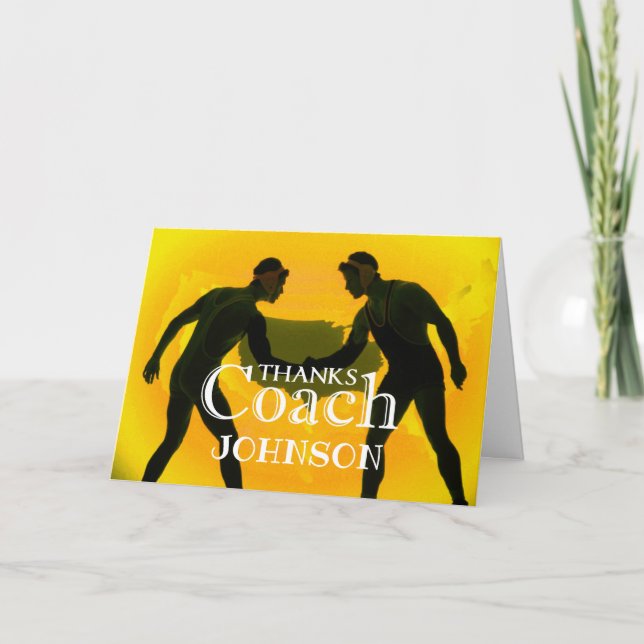 Thanks Wrestling Coach Gold and Black Thank You Card (Front)