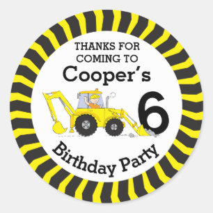Thanks you kids construction 6th birthday stickers