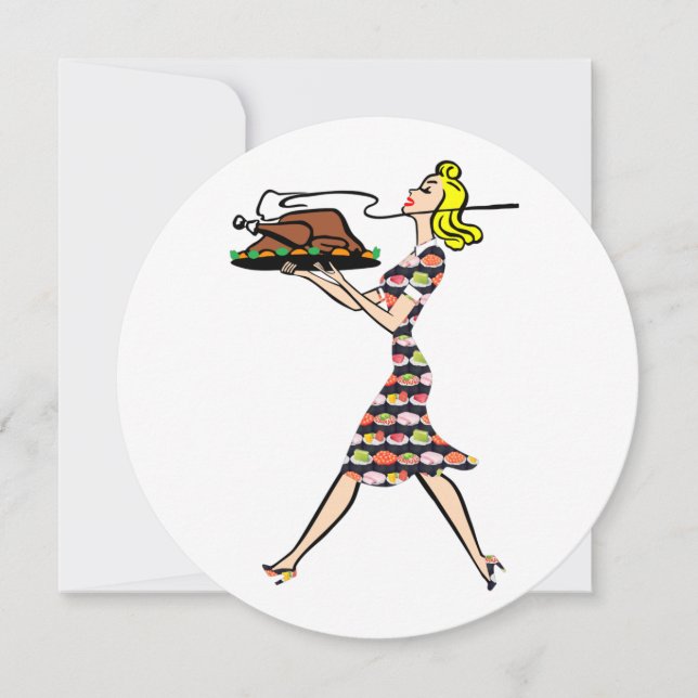 thanksgiving 1950s blonde housewife invitation (Front)