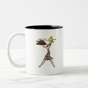 thanksgiving 1950s blonde housewife Two-Tone coffee mug