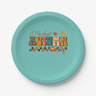 Thanksgiving A Perfect Autumn Day Retro Vintage Paper Plate