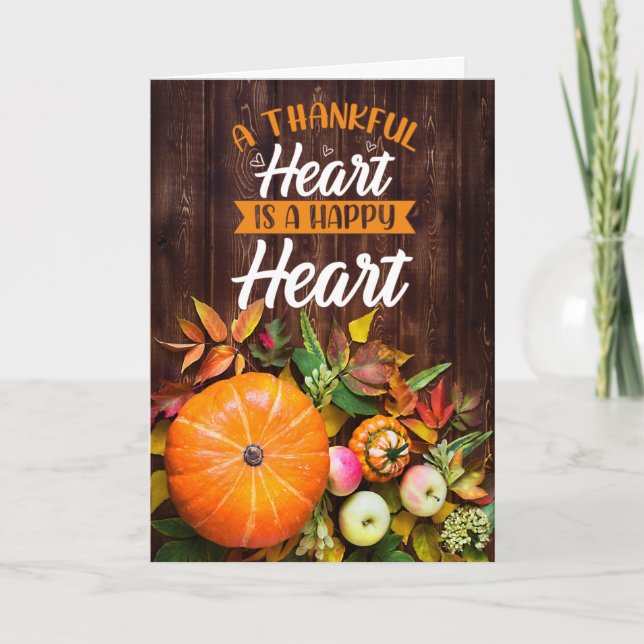 Thanksgiving A Thankful Heart Pumpkin and Gourds Holiday Card (Front)