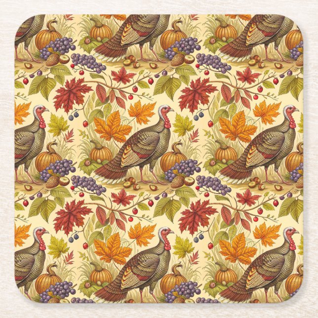 Thanksgiving Abundance Square Paper Coaster (Front)