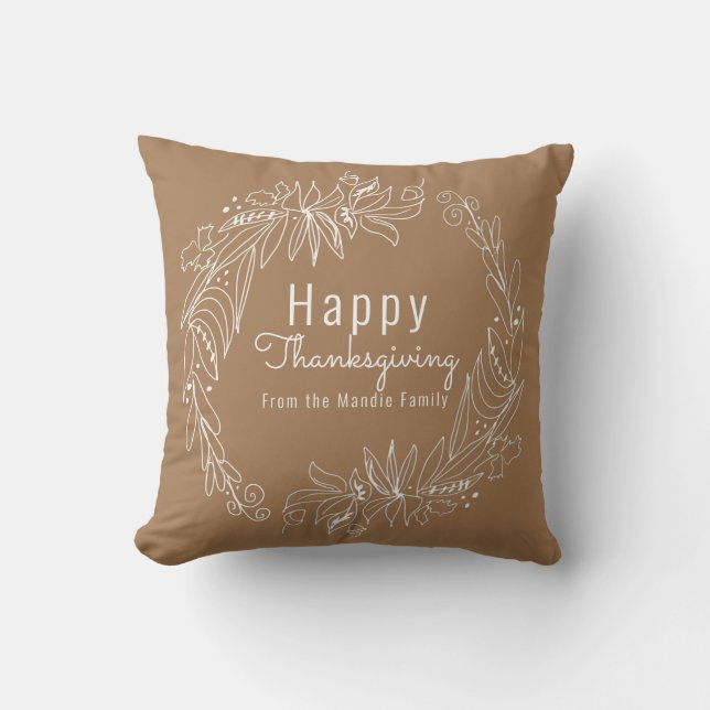 Thanksgiving Acorn Wreath Hand Drawn Illustration Cushion (Front)