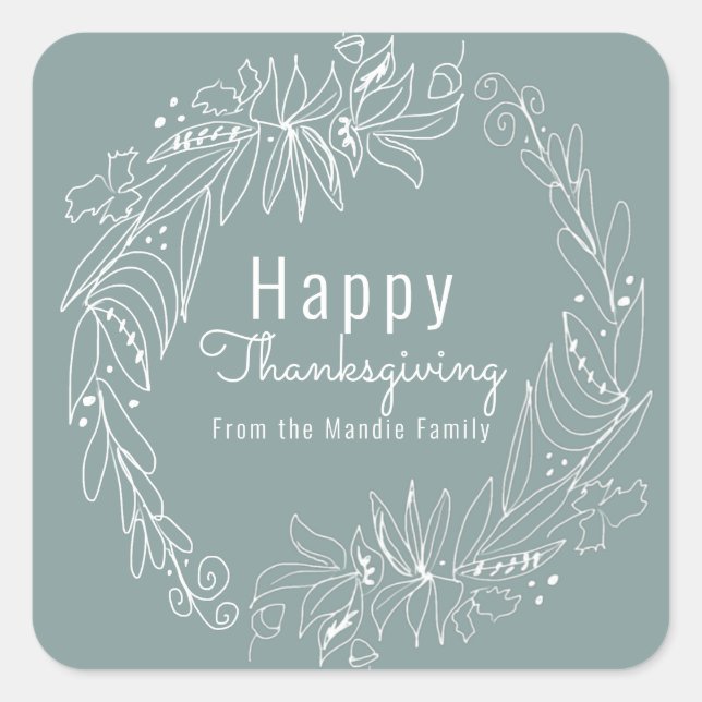 Thanksgiving Acorn Wreath Hand Drawn Illustration Square Sticker (Front)