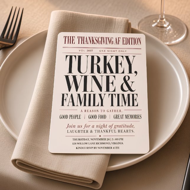 Thanksgiving AF Newspaper Dinner Party Invitation (Creator Uploaded)