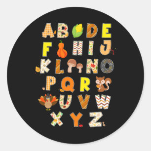Thanksgiving Alphabet Funny Turkey Fall Preschool Classic Round Sticker