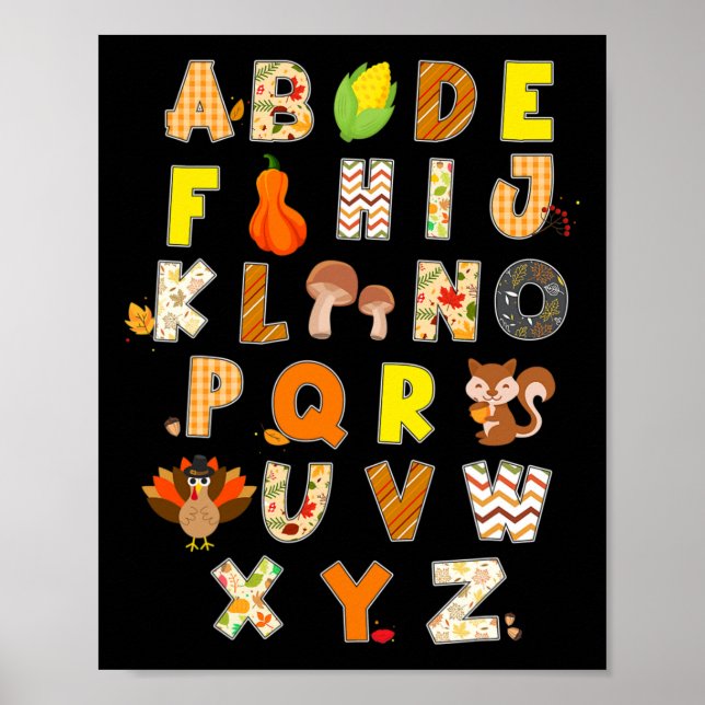 Thanksgiving Alphabet Funny Turkey Fall Preschool  Poster (Front)