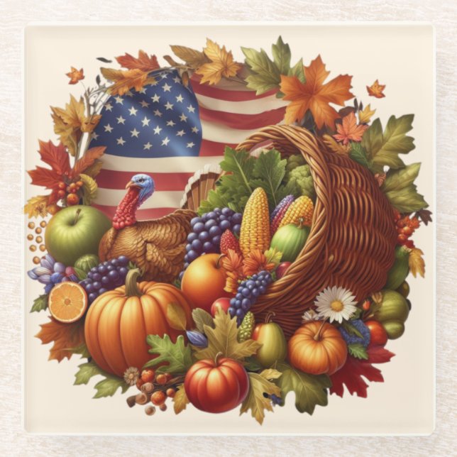 Thanksgiving/American/Turkey/Fall  Glass Coaster (Front)