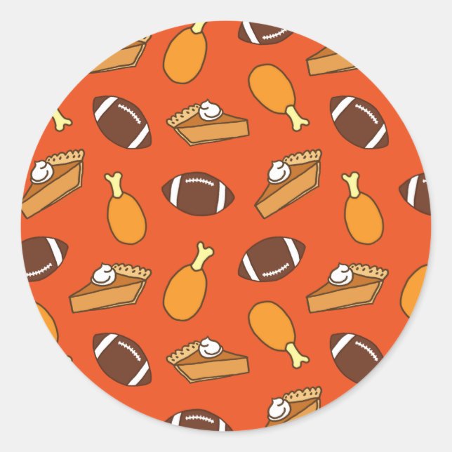 Thanksgiving and Football Pattern Classic Round Sticker (Front)