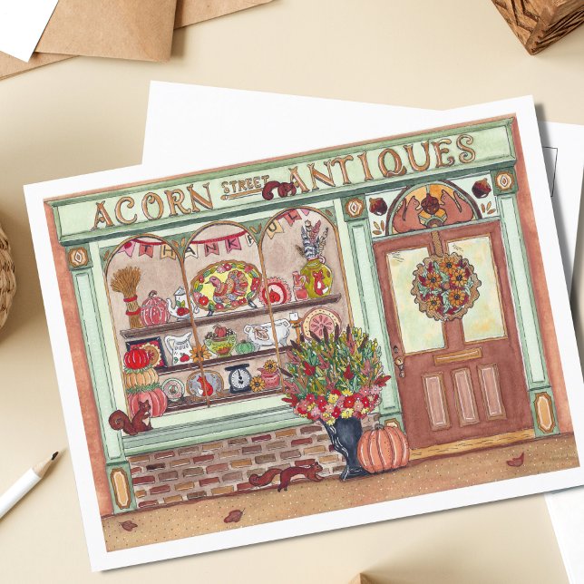 Thanksgiving Antique Shop Watercolor Postcard (Creator Uploaded)