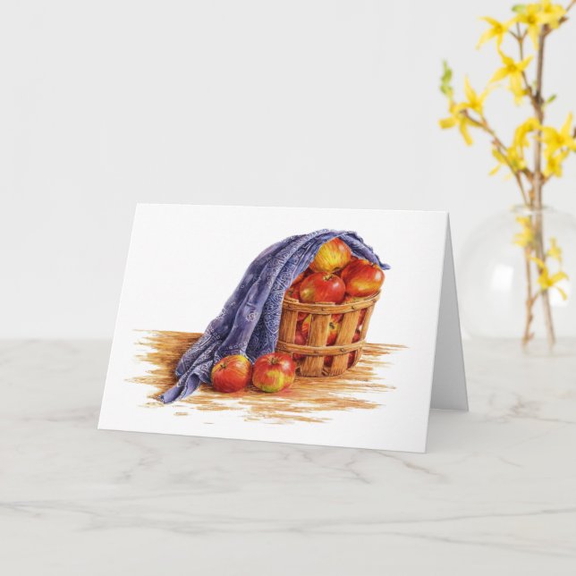 Thanksgiving Apple Basket Blessings Greeting Card (Yellow Flower)