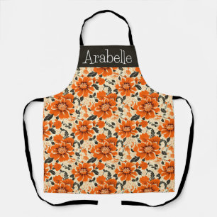Thanksgiving Apron with Orange Cream Flowers