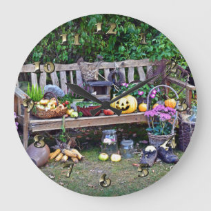 Thanksgiving at the Park Bench Large Clock