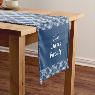 Thanksgiving Autumn Blue Plaids Family Short Table Runner