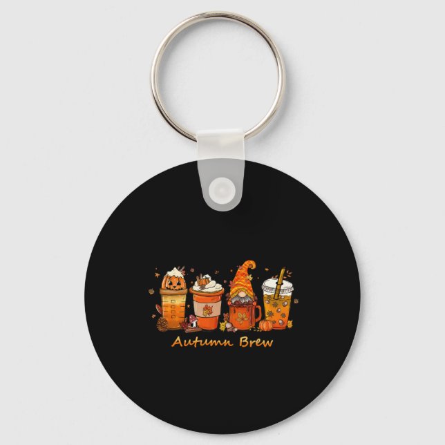 Thanksgiving Autumn Brew Fall Coffee Pumpkin Spice Key Ring (Front)