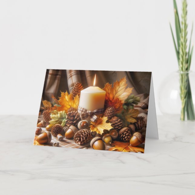 Thanksgiving Autumn Candle With Acorns Card (Front)