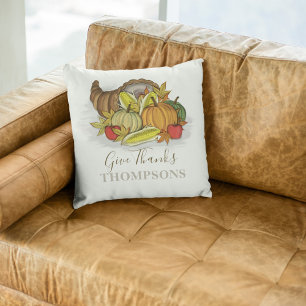 Thanksgiving Autumn Cornucopia Personalised Cushion