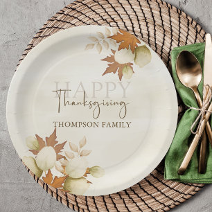 Thanksgiving Autumn Fall Greenery Elegant Foliage Paper Plate