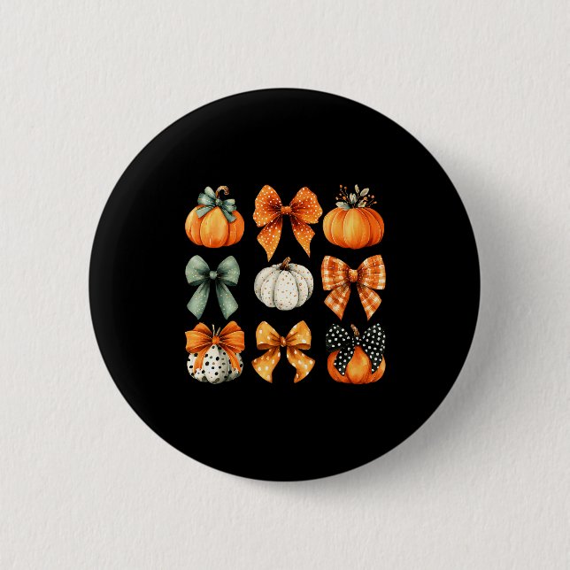 Thanksgiving Autumn Fall Leaves Coquette Bow Pumpk 6 Cm Round Badge (Front)