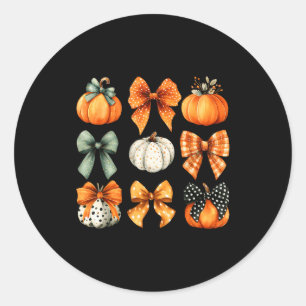 Thanksgiving Autumn Fall Leaves Coquette Bow Pumpk Classic Round Sticker