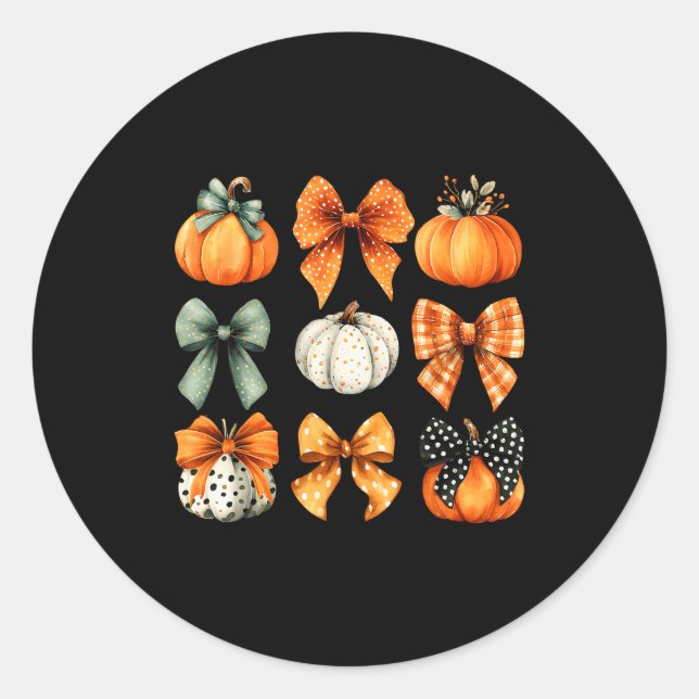 Thanksgiving Autumn Fall Leaves Coquette Bow Pumpk Classic Round Sticker (Front)