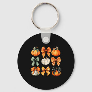 Thanksgiving Autumn Fall Leaves Coquette Bow Pumpk Key Ring