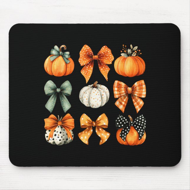 Thanksgiving Autumn Fall Leaves Coquette Bow Pumpk Mouse Mat (Front)
