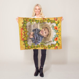 Thanksgiving Autumn Fall Maple Leaf and Sunflower Fleece Blanket