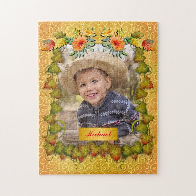 Thanksgiving Autumn Fall Maple Leaf and Sunflower Jigsaw Puzzle (Vertical)