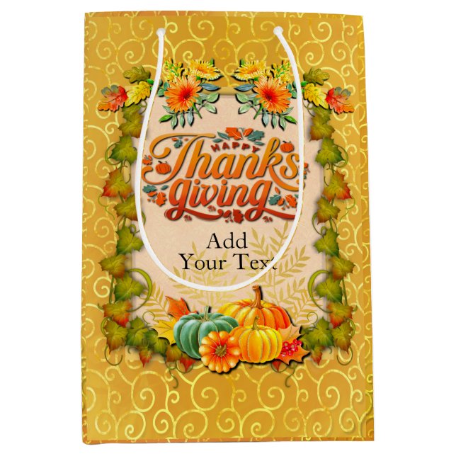 Thanksgiving Autumn Fall Maple Leaves and pumpkins Medium Gift Bag (Front)