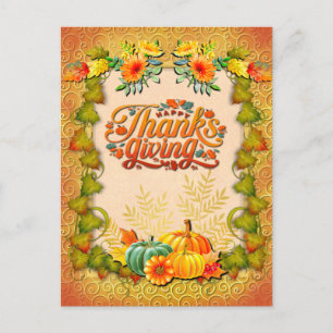 Thanksgiving Autumn Fall Maple Leaves and pumpkins Postcard