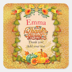 Thanksgiving Autumn Fall Maple Leaves and pumpkins Square Sticker
