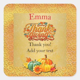 Thanksgiving Autumn Fall Maple Leaves and pumpkins Square Sticker