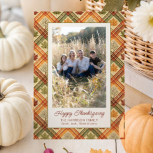 Thanksgiving Autumn Fall Plaid Photo Holiday Card