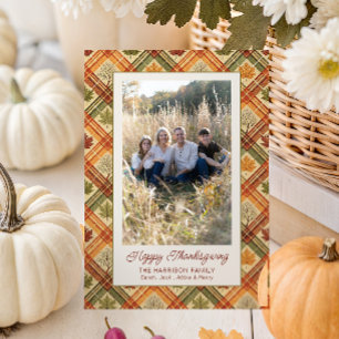 Thanksgiving Autumn Fall Plaid Photo Holiday Card