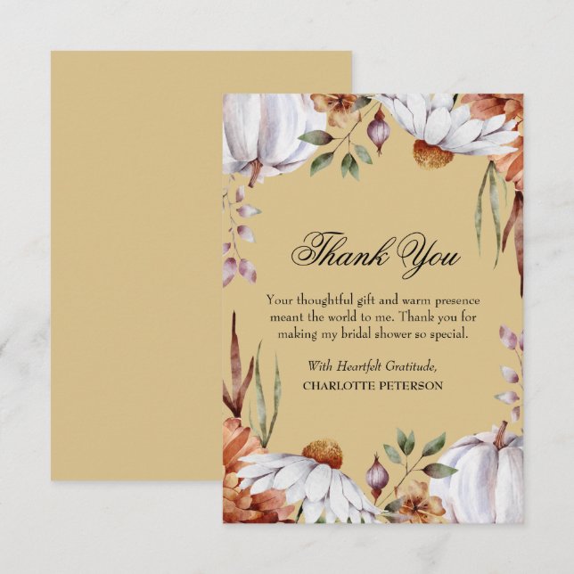 Thanksgiving Autumn Fall  Season Bridal Shower  Thank You Card (Front/Back)