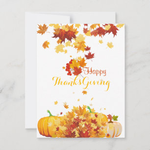 Thanksgiving Autumn Falling Leaves and Pumpkins Holiday Card