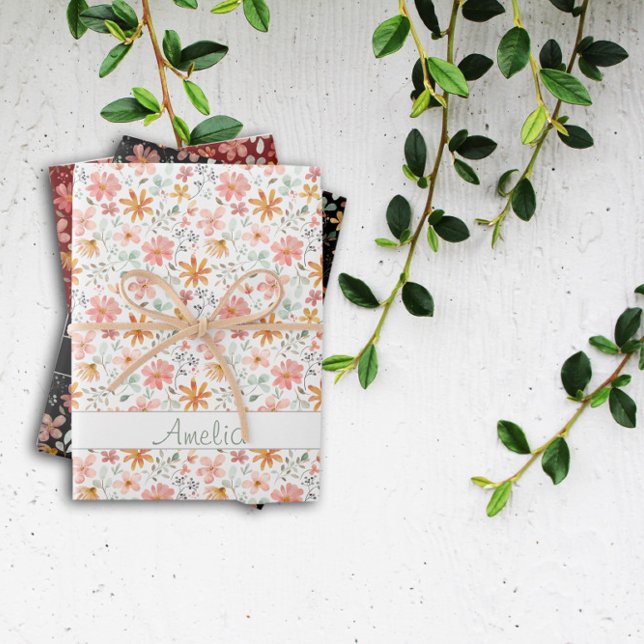 Thanksgiving  Autumn flower red pattern name Wrapping Paper Sheet (Creator Uploaded)