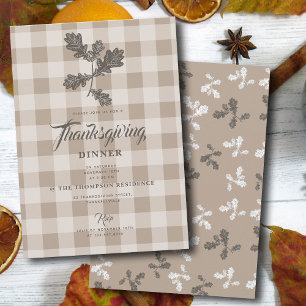 Thanksgiving Autumn Foliage Leaves Brown Plaid Invitation